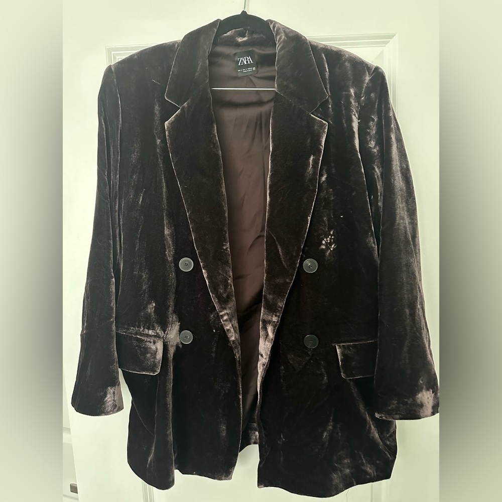 Zara Velvet Blazer (Chocolate Brown)